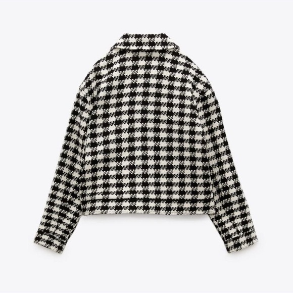 NWT Zara Houndstooth Tweed Wool Blend Blazer Jacket M Jewel Button Fall Workwear - Picture 8 of 9
